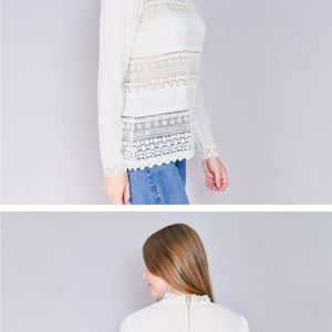 SEZANE Ivory Cotton Eyelet Lace Blouse
